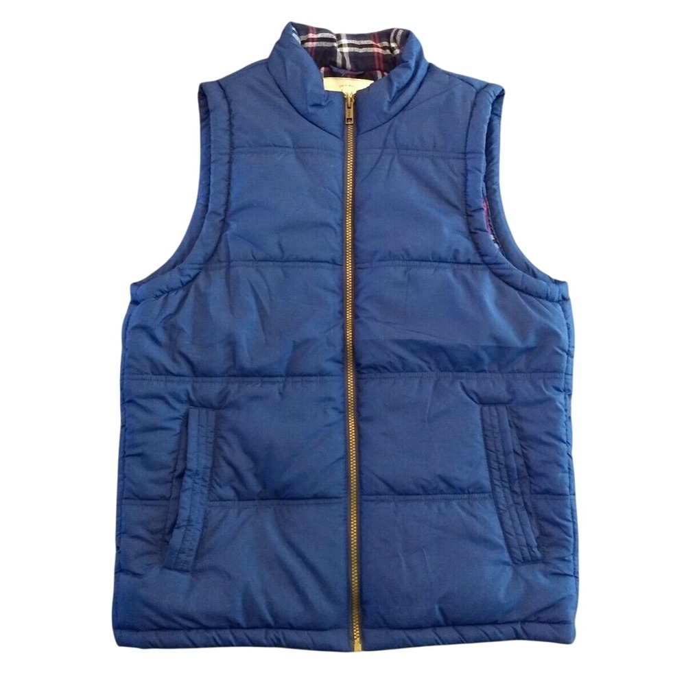 Weatherproof Puffer Vest Blue Plaid Flannel Lined Full Zip Hiking Mens M Vintage